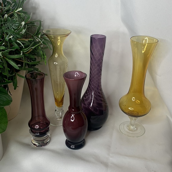 Vintage Amber and amethyst blown glass bud vase collection - Picture 12 of 15